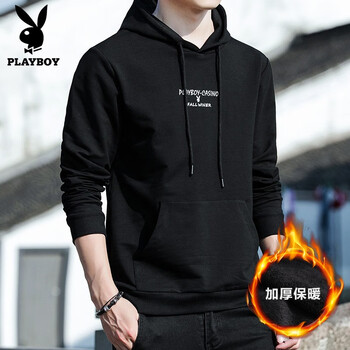 花花公子（PLAYBOY） 長袖 男士T恤 黑色H3011加絨 