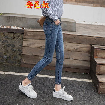 安邑奴 高腰 鉛筆褲/小腳褲 女 九分褲 牛仔褲