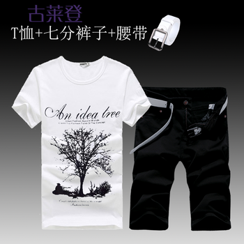 古萊登（GODLIKE） 短袖 男士T恤 大樹(shù)白+七分黑褲 