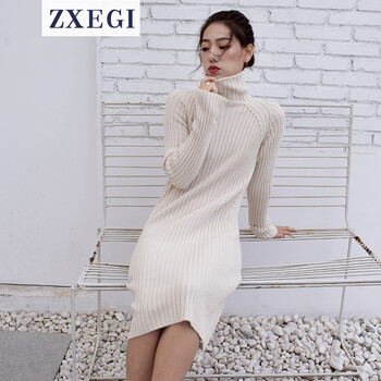 ZXEGI 格子，純色 毛邊 連衣裙