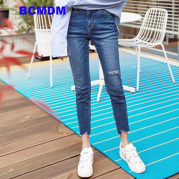 BCMDM 高腰 鉛筆褲/小腳褲 女 九分褲 牛仔褲
