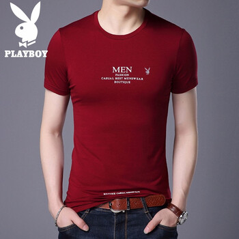 花花公子（PLAYBOY） 五分袖 男士T恤 7103酒紅短袖款 