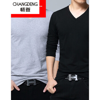 暢登（CHANGDENG） 長(zhǎng)袖 男士T恤 V灰+V黑 