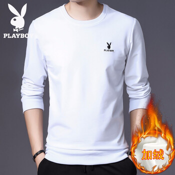 花花公子（PLAYBOY） 長(zhǎng)袖 男士T恤 白色1841不加絨 