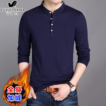 富貴鳥(niǎo)（FUGUINIAO） 長(zhǎng)袖 男士T恤 8165/藏青加絨 XL，L，M，XXL，XXXL