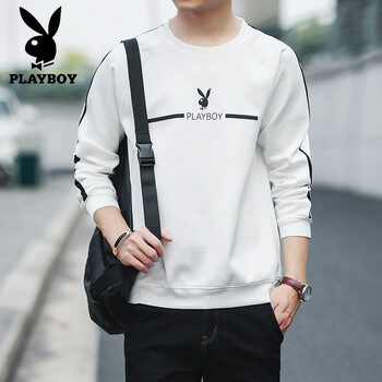 花花公子（PLAYBOY） 長袖 男士T恤 白色不加絨（20173） XL，L，XXXL，M，XXL