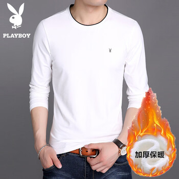花花公子（PLAYBOY） 長袖 男士T恤 白色加絨8169 