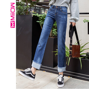貓人（MiiOW） 中腰 直筒褲 女 九分褲 牛仔褲