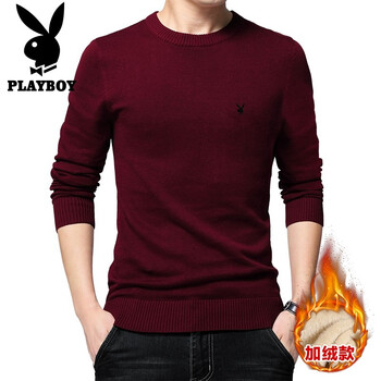 花花公子（PLAYBOY） 長袖 男士T恤 828（加絨）酒紅色 XL，L，XXL，XXXL，M