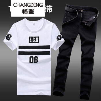 暢登（CHANGDENG） 短袖 男士T恤 短06白/黑褲 