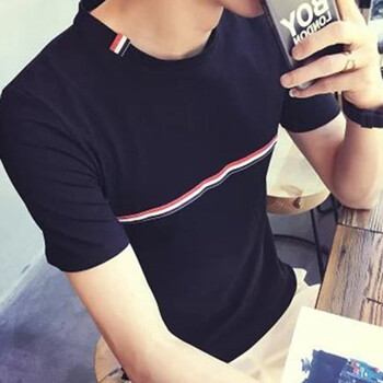 尊尚鳥 短袖 男士T恤 胸前條紋黑色 