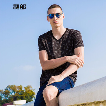 利郎（LILANZ） 短袖 男士T恤 黑灰18XTX3012S 