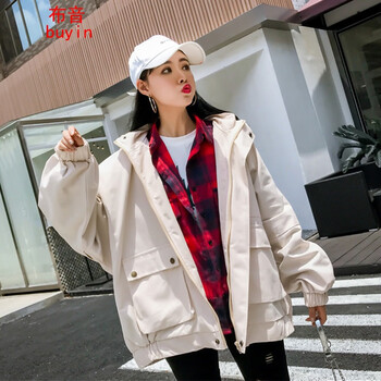 布音（Buyin） 連帽 長(zhǎng)袖 女 短外套 口袋，紐扣，拉鏈，多口袋
