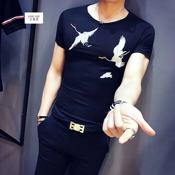 古萊登（GODLIKE） 短袖 男士T恤 大鶴黑色 XL，L，M，XXL