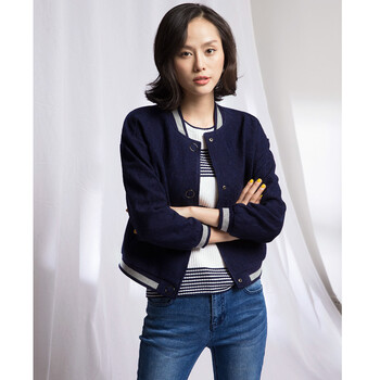 易菲（YIFINI） 立領(lǐng) 長袖 女 短外套 口袋，紐扣，蕾絲