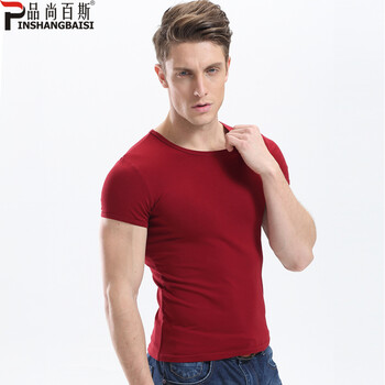 品尚百斯（PINSHANGBAISI） 短袖 男士T恤 酒紅色圓領(lǐng) 