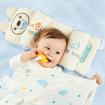 欧育婴儿枕头0-1岁定型枕防偏头夏款儿童枕新生儿宝宝荞麦枕头送夏季凉席B1060 蓝色
