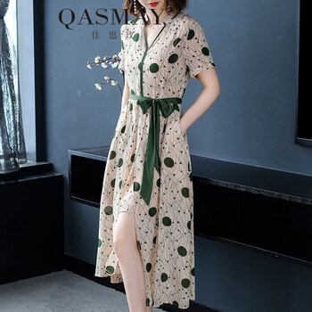 佳思玫（QASMAY） 純色 抽褶，印花 連衣裙