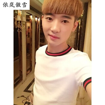 依嵐傲雪 短袖 男士T恤 白色 紅條領(lǐng) 女款 XL