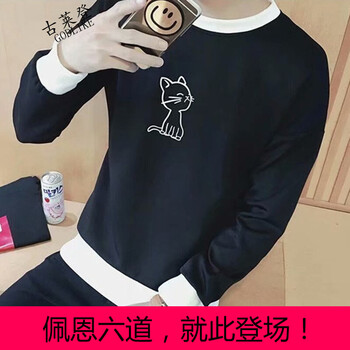 古萊登（GODLIKE） 長袖 男士T恤 小貓衛(wèi)衣黑色 S，XL，L，M，XXL