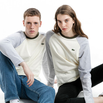 LACOSTE 長袖 男士T恤 BZR灰色/米黃 