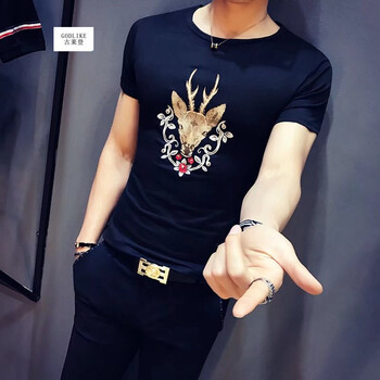 古萊登（GODLIKE） 短袖 男士T恤 鹿頭黑色 XL，L，M，XXL