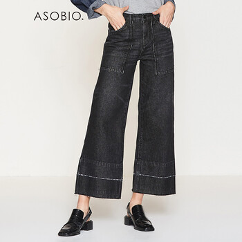 ASOBIO 高腰 直筒褲 女 長(zhǎng)褲 牛仔褲