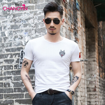 暢印 短袖 男士T恤 狼頭V領(lǐng)白 XL，L，M，XXXL，XXL