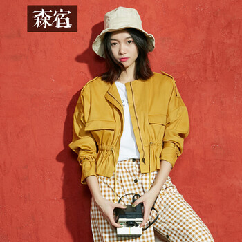 森宿 圓領(lǐng) 長(zhǎng)袖 女 短外套 
