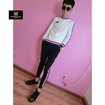 C2潮朝(C2 chao chao) 長(zhǎng)袖 男士T恤 白衣黑褲 XL，L，M，XXXL，XXL