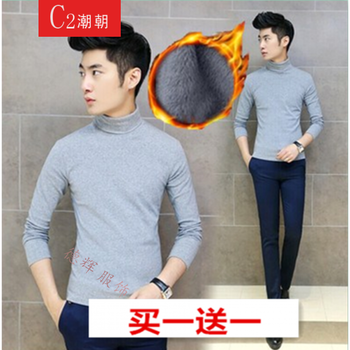 C2潮朝 長袖 男士T恤 加絨高領(lǐng) 灰送 加絨高領(lǐng)灰 XL，L，XXL，M