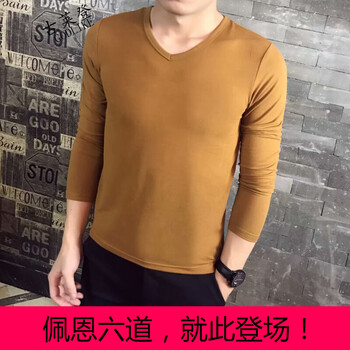 古萊登（GODLIKE） 長(zhǎng)袖 男士T恤 V領(lǐng)棕色 S，XL，L，XXL，M，XXXL