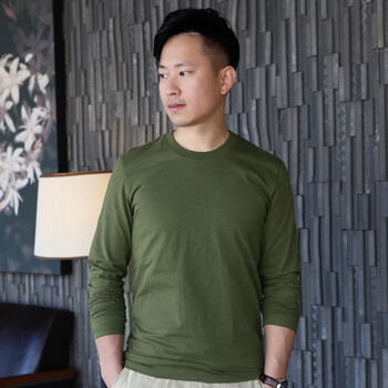 法蘭王 長袖 男士T恤 軍綠色 S，XL，L，M，XXL，XXXL