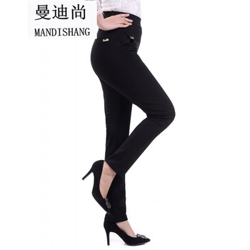 曼迪尚（MANDISHANG） 高腰 直筒褲 女 長褲 休閑褲