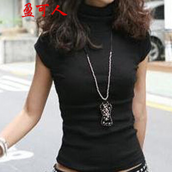 盈可人 拼接 短袖 T恤 女 高領