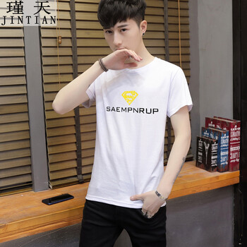 瑾天 短袖 男士T恤 白色 S，XL，L，XXL，XXXL，M，加大