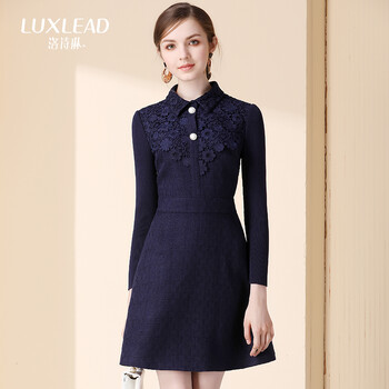 洛詩琳（LUXLEAD） 純色 拼接，紐扣，蕾絲 連衣裙