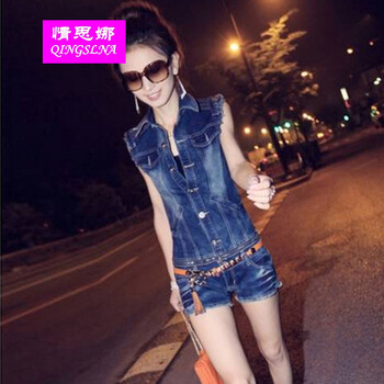 情思娜（QINGSLNA） 中腰 連衣褲 女 熱褲 牛仔褲