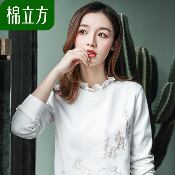 棉立方（MEFOUND） 刺繡，褶皺 短袖 T恤 女 