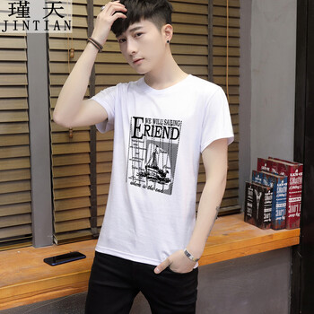瑾天 短袖 男士T恤 白色 S，XL，L，加大，M，XXL，XXXL