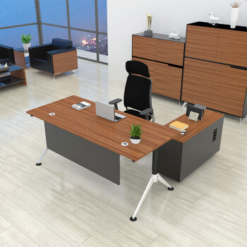 麦森 老板桌 大班台主管经理总裁办公桌 简约时尚现代办公家具 1.2米柚木色带侧柜 MS-JLZ-150