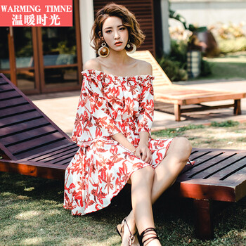 Warming Timne 碎花 系帶，露肩，露背 連衣裙