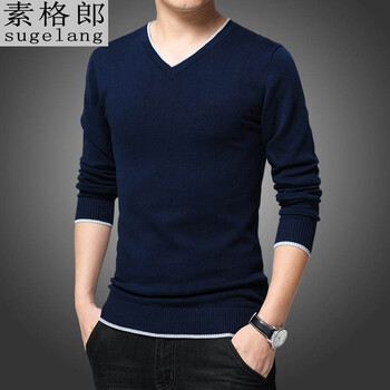 素格郎 長袖 男士T恤 深藍(lán)色-常規(guī)款 XL，L，XXL，M，XXXL