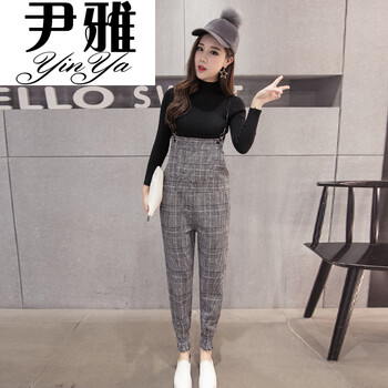 尹雅（Yinya） 高腰 背帶褲 女 長褲 休閑褲