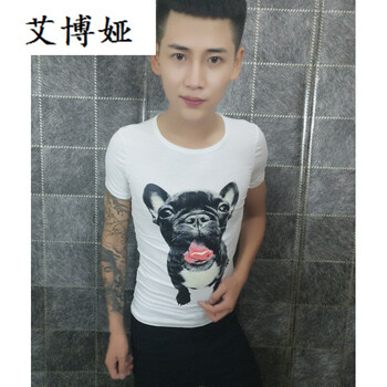 艾博婭 短袖 男士T恤 T23中間印 白色 S，XL，L，M