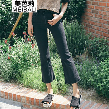 美芭莉（MEIBALI） 高腰 喇叭褲 女 九分褲 牛仔褲