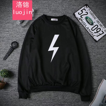 洛錦 長(cháng)袖 男士T恤 閃電黑色 S
