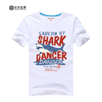 玖禾悠萊 短袖 男士T恤 SHARK 白色 