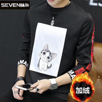 以柒 長(zhǎng)袖 男士T恤 小貓黑色 XL，L，XXXL，M，XXL