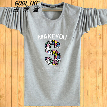 古萊登（GODLIKE） 長(zhǎng)袖 男士T恤 淺灰色彩S XL，L，XXL，M，XXXL
